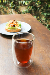 coffee, americano or hot coffee or hot americano or hot tea and bread