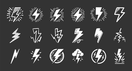 Hand drawn doodle electric lightning symbol sketch. thunder icon