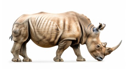 Obraz premium White Rhino Standing on White Background