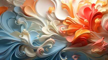 Abstract 3D Illustration of Colorful Swirling Paper
