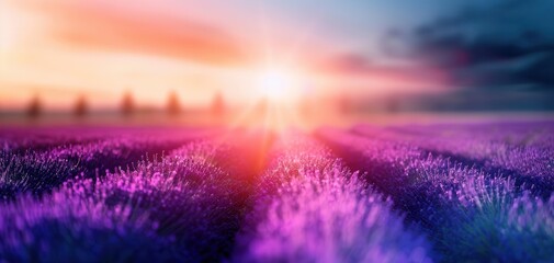 Blooming lavender fields under a blue sky, summer beauty, nature