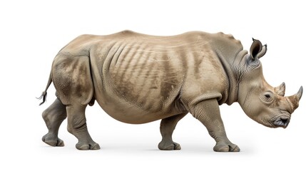 Fototapeta premium White Rhino Walking on a White Background