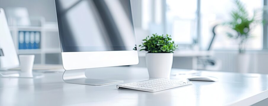 Minimalist workspace with sleek design, productivity and focus, office setup