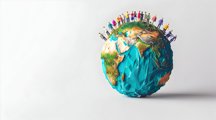 Fototapeta premium Global Business Process Flowchart Concept with 3D Flat Icon People and Earth Model