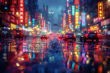 Fototapeta premium A vibrant and dynamic cityscape illuminated by a multitude of colorful lights.