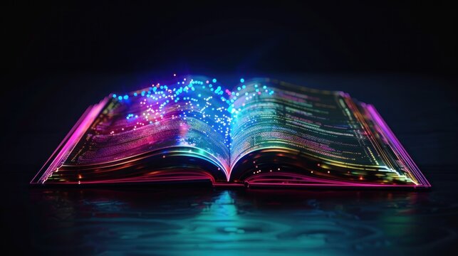 Glowing Open Book with Digital Code