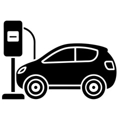 Fast electric car icon symbol, EV car energy, Black hybrid vehicles charging point logotype, Vector illustration