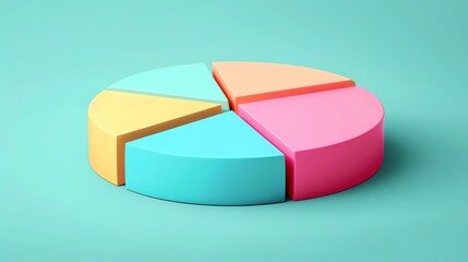 Colorful pie chart with five vibrant segments on a teal background, representing data visualization and statistical analysis.