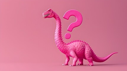 Fototapeta premium Surreal of Curious Kentrosaurus Dinosaur with 3D Question Mark on Vivid Magenta Background
