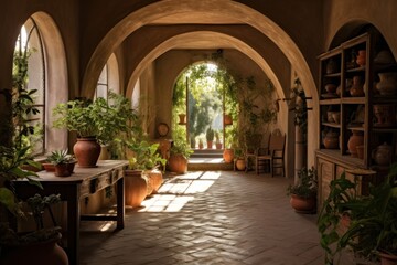 Fototapeta premium Arched hallway building plant architecture.