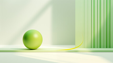 abstract 3d interior scene green ball with light green background color and sunlight.