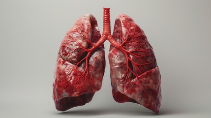 Intricate Anatomy of Human Lungs Showing Detailed Alveoli and Vascular Structure