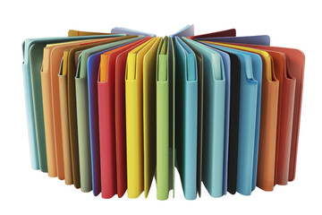 A stack of colorful books with different colors and sizes, illustration education, clipart , isolated on a transparent background.
