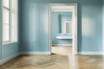 Obraz premium A bathroom with a sink and mirror