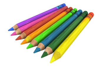 Fototapeta premium A row of colored pencils with a white background, illustration education, clipart , isolated on a transparent background.
