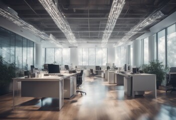 Obraz premium room interior window space desktop computer modern nobody furniture white light corporate empty ai floor chair contemporary building design decor business work technology armchair desk place of