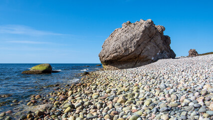 Rocky beach at Arches Provincial Park, located at the Gulf of St. Lawrence on the western coast of Newfoundland
