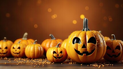 halloween background with the concept of a pumpkin in the shape of a face on a scary background