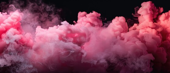 Fototapeta premium Pastel puff, magenta and pink ink smoke cloud illustration against a dark background, a delicate and dreamy visual