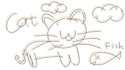Sketch of cat and fish.