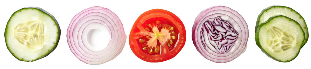 Sliced Tomato, Onion, Mushroom, Cucumber, and Red Cabbage