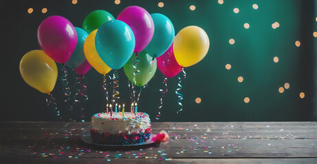 Elegant Celebration Background: Featuring an Array of Radiant Balloons and Cascading Confetti for a Stylish Birthday Party
