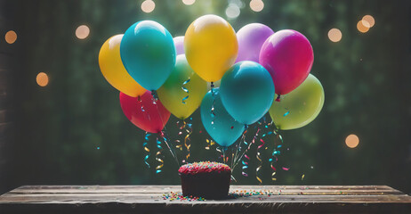 Radiant Birthday Background: Combining Vibrant Balloons and Shimmering Confetti to Create a Joyful and Memorable Celebration
