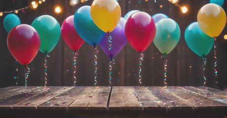 Playful Birthday Background: Combining Bright Balloons and Shimmering Confetti to Create a Fun and Exciting Party Atmosphere
