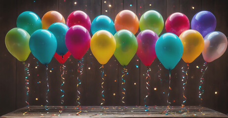 Elegant Birthday Background with an Array of Radiant Balloons and Shimmering Confetti for a Classy Celebration Vibe
