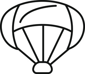 Black and white line drawing of an open parachute floating through the air