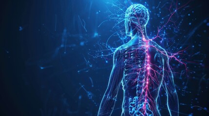 Human nervous system isolated 3D hologram.