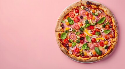Pizza on pink background.