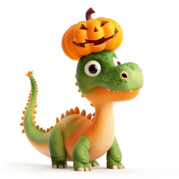 recommend clip art: a cute brontosaurus in a pumpkin costume clipart