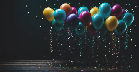 Playful Birthday Party Background Featuring Bright Balloons and Glimmering Confetti to Set a Cheerful and Festive Tone
