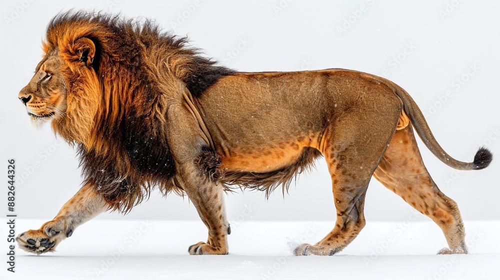 Sticker Majestic Lion Walking Through Snow