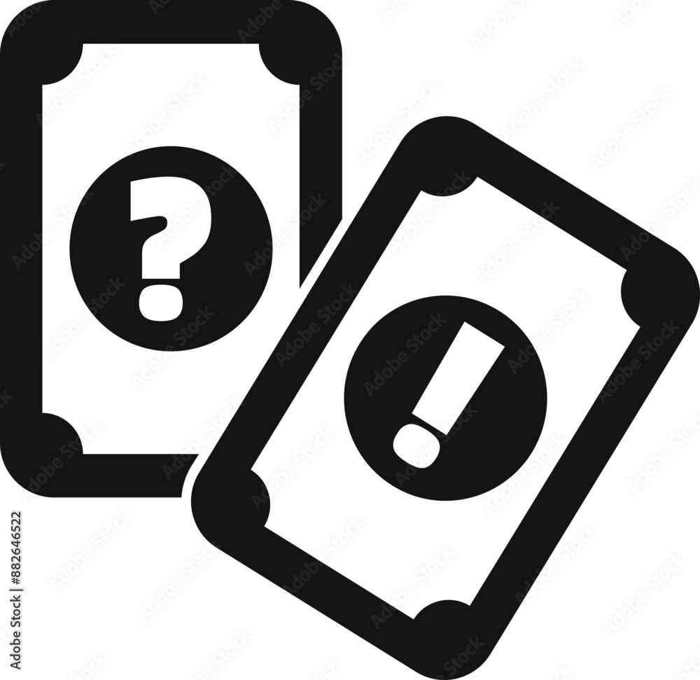 Poster two cards are laying with one showing a question mark and the other an exclamation point representin
