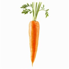 Fresh orange carrot with green leaves isolated on white background, perfect for healthy eating concepts and vegetable imagery.