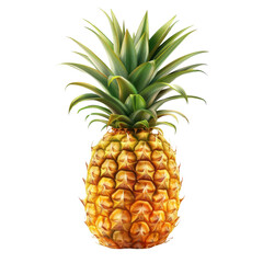 Fototapeta premium Ripe pineapple with vibrant green leaves, isolated on a white background. Fresh tropical fruit perfect for your healthy eating concepts.