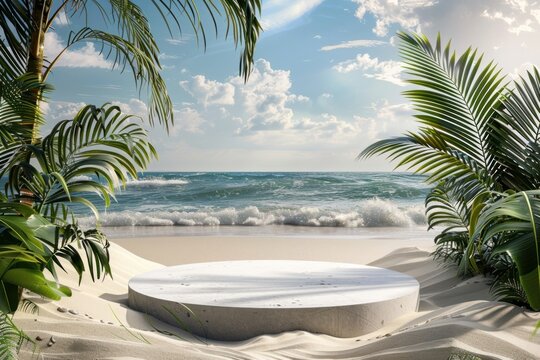 Product podium with beach summer outdoors nature.