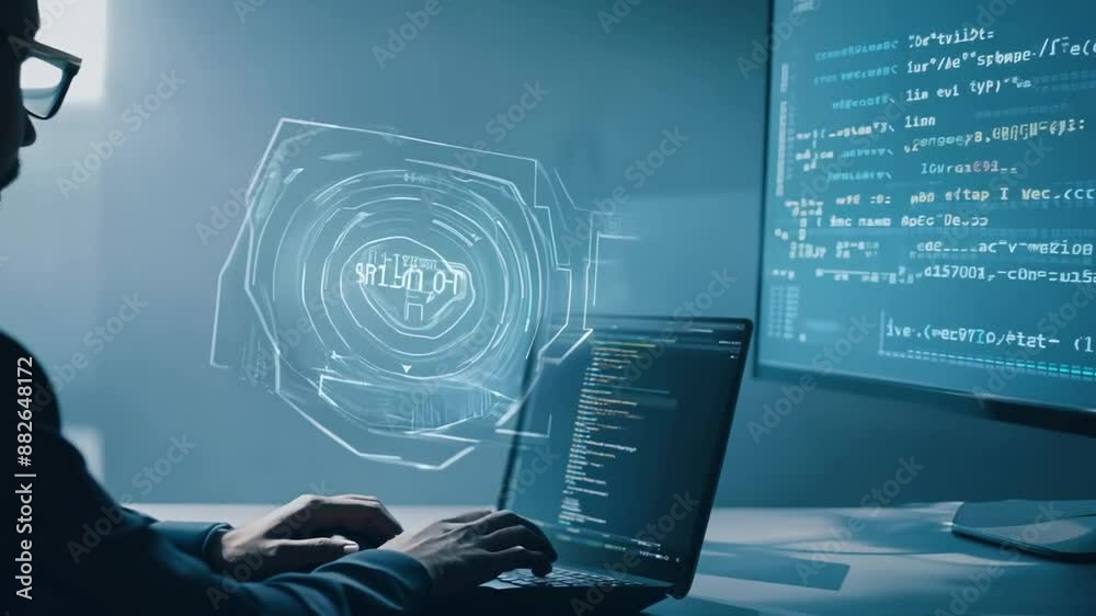Poster programmer working on code at night generative ai