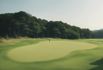 Obraz premium prefecture golf hole panorama golfcourse green japan field club course beautiful chiba turf tree view grass rich scenery skyline country