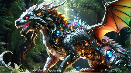 Naklejka premium Majestic Jewel-Embellished Dragon