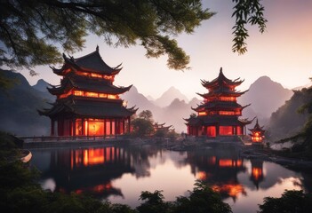 Naklejka premium video cartoon fantasy artwork background style game scenes digital chinese