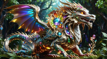 Fototapeta premium Radiant Crystal-Encrusted Dragon