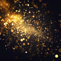 Golden Christmas particles and sprinkles, confetti for holiday celebrations such as Christmas or New Year. Shining golden light. Wallpaper background for advertising or gift wrapping and web design