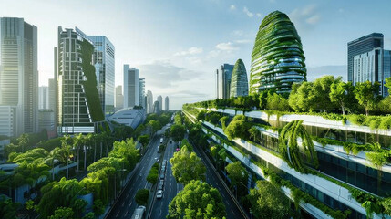 Green City Skyline with Lush Greenery.