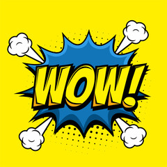 Comic lettering wow. Vector bright cartoon illustration in retro pop art style. Comic text sound effects. 