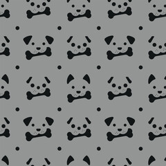 CUTE DOGS HEAD BITING A BONE IN GREY BACK GROUND PATTERN DESIGN