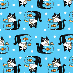 CUTE BLACK CAT IS DRINKING WATER FROM A VAS PATTERN DESIGN