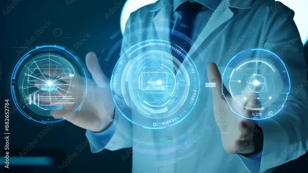 Poster scientist interacts with a machine learning interface generative ai